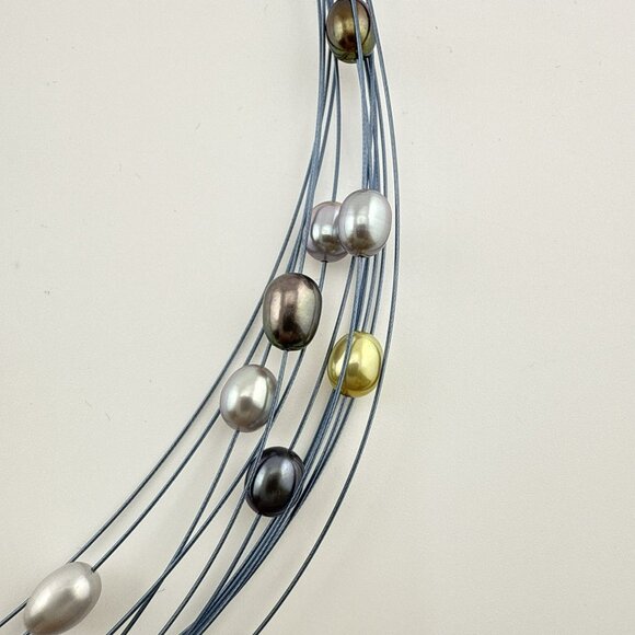 Honora Pearl Necklace Illusion Wire Blue Multi Color Gray Multi Strand Box - Picture 7 of 15
